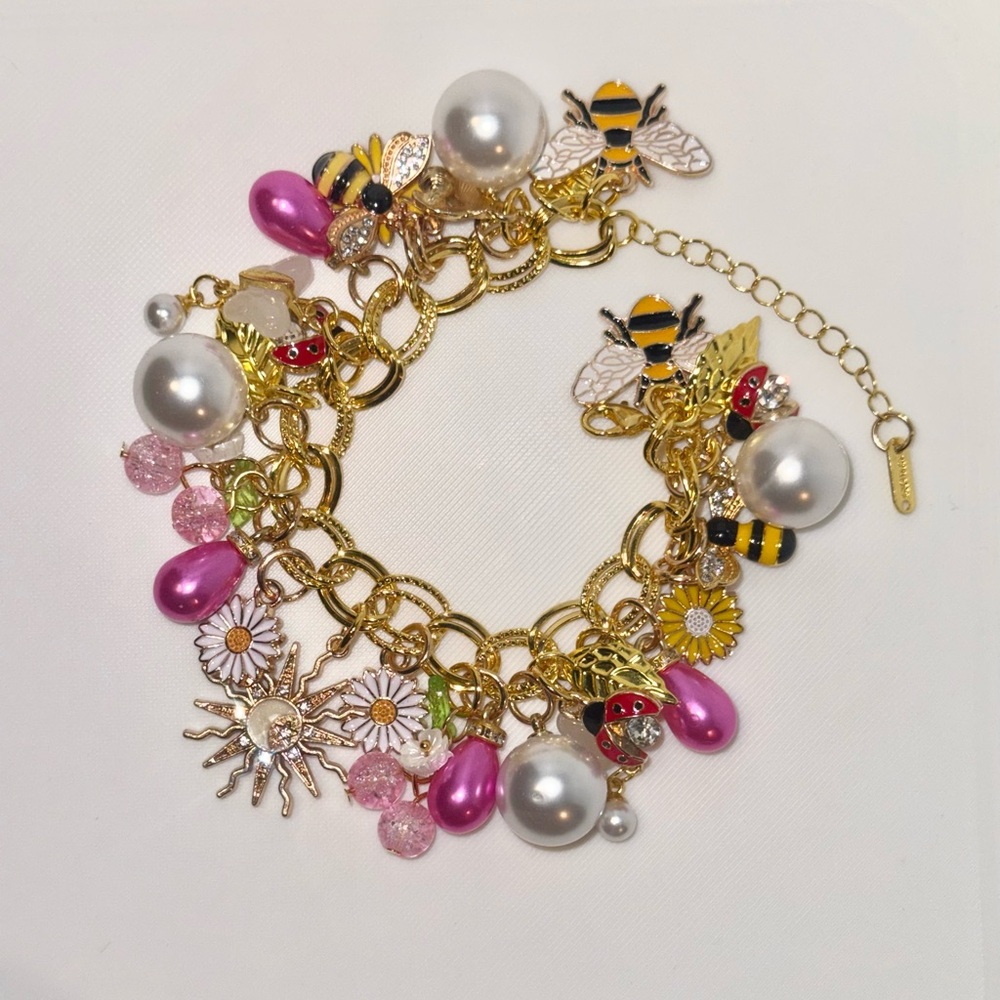 Gold and Pink Charm Bracelet - Picture 6 of 6